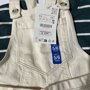 Zara NWT Cream Overalls with Green Striped Shirt
